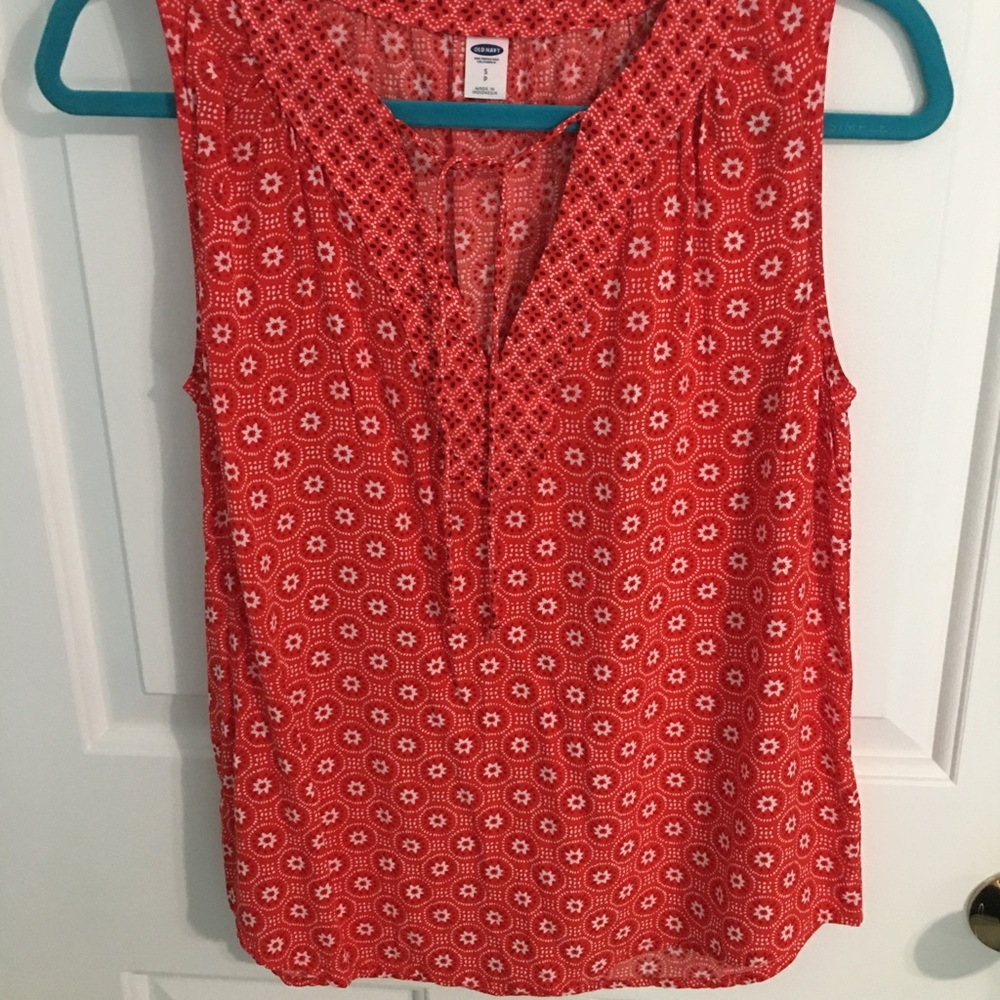 Sleeveless Red Printed Rayon Top